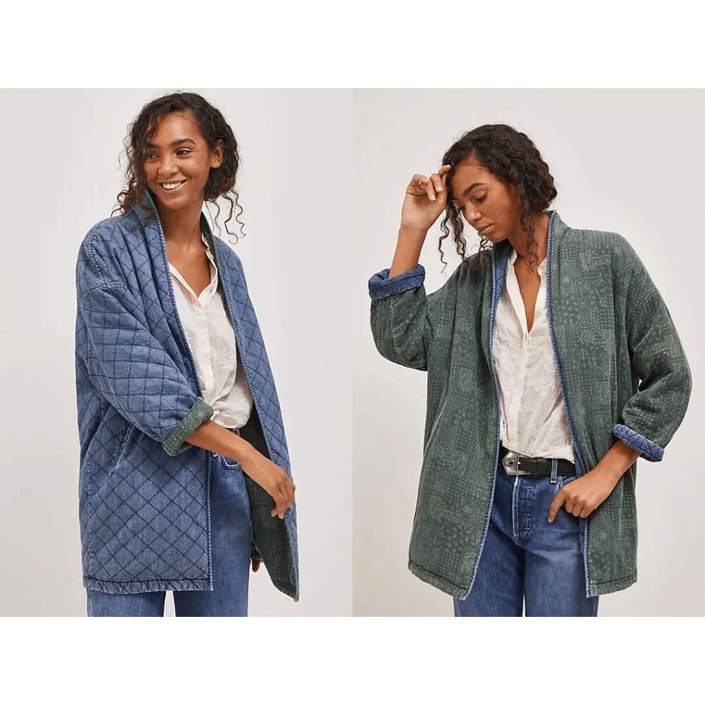 Anthropologie Current Air Bobbie Reversible Quilted Denim Jacket Women's Small